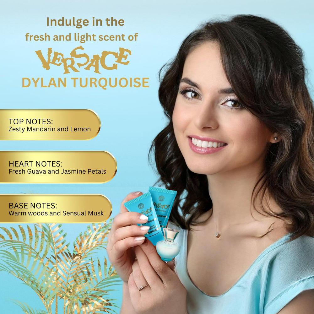 Versace Dylan Turquoise trio box closeup for premium presentation
