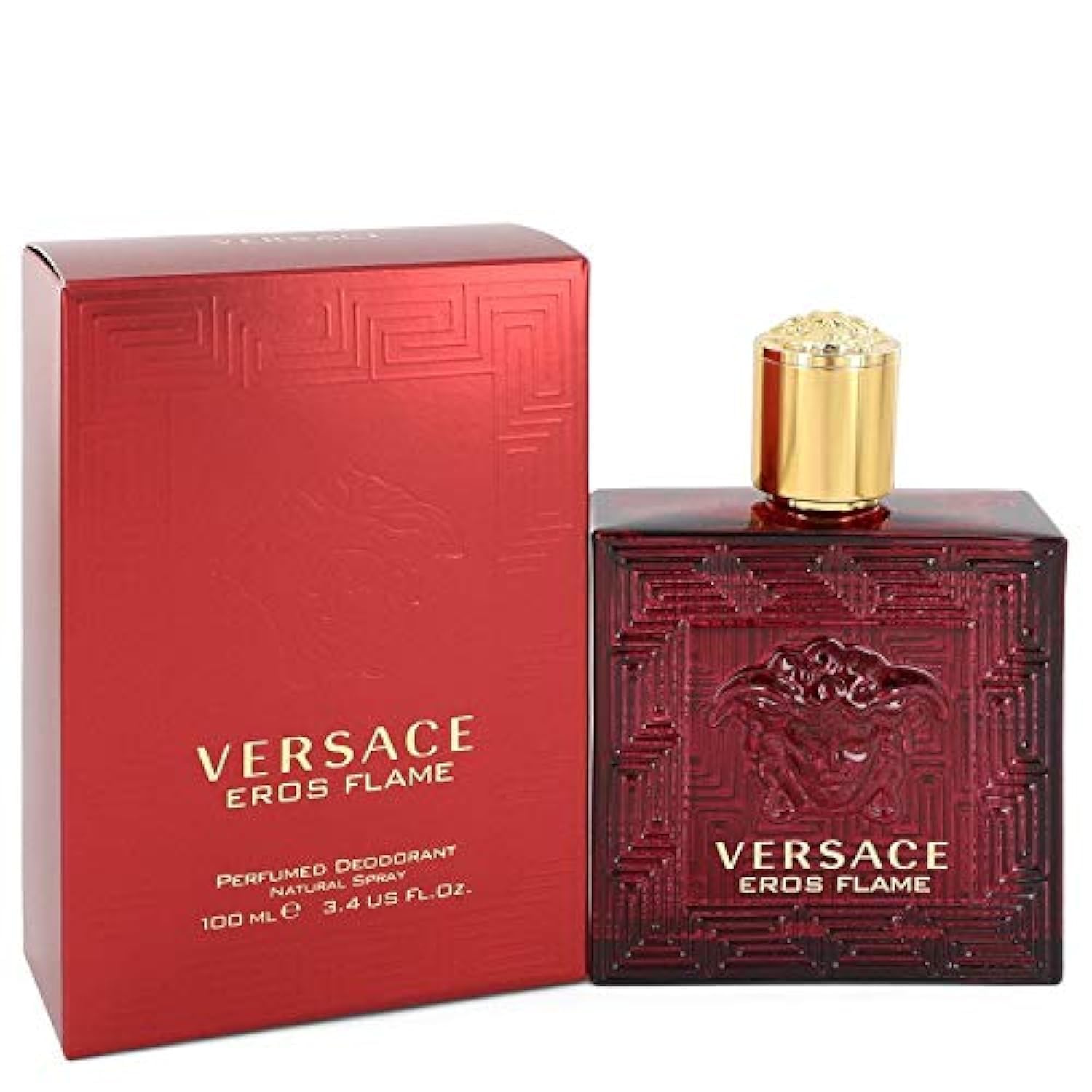 Versace Eros Flame deodorant spray bottle—bold fragrance for confident daily wear.