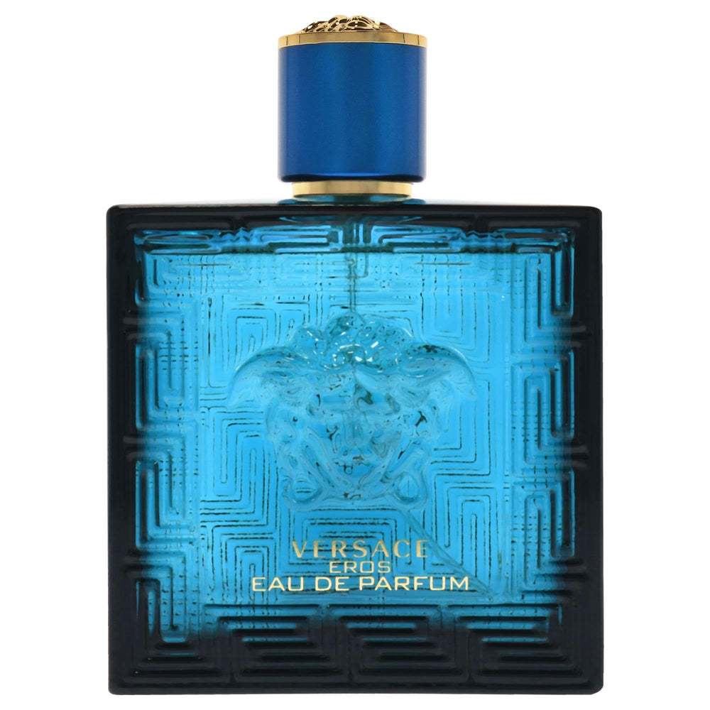 Versace Eros for Men bottle closeup highlighting premium details and texture