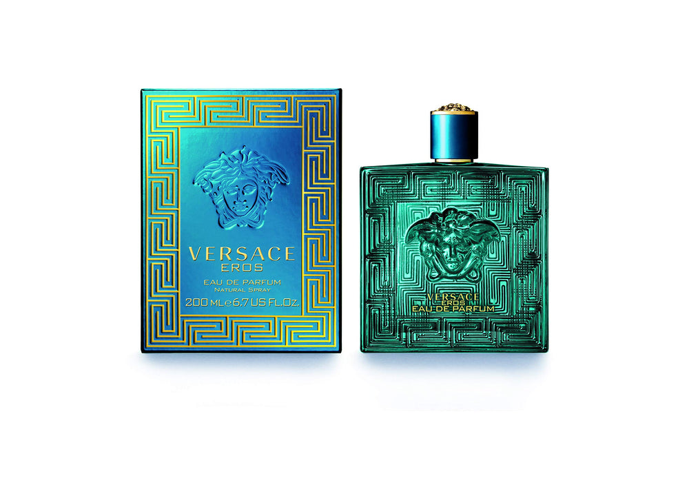 Versace Eros for Men bottle front view with bold design for confident wear