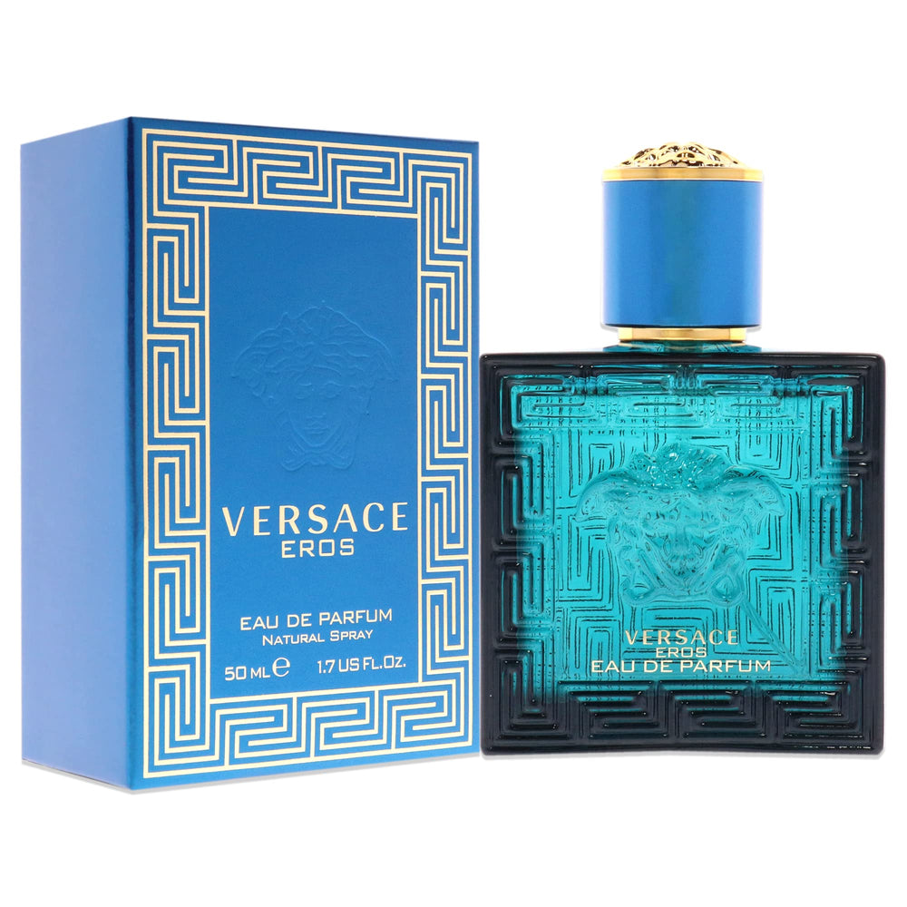 Versace Eros Men EDP spray in use highlighting all-day freshness.