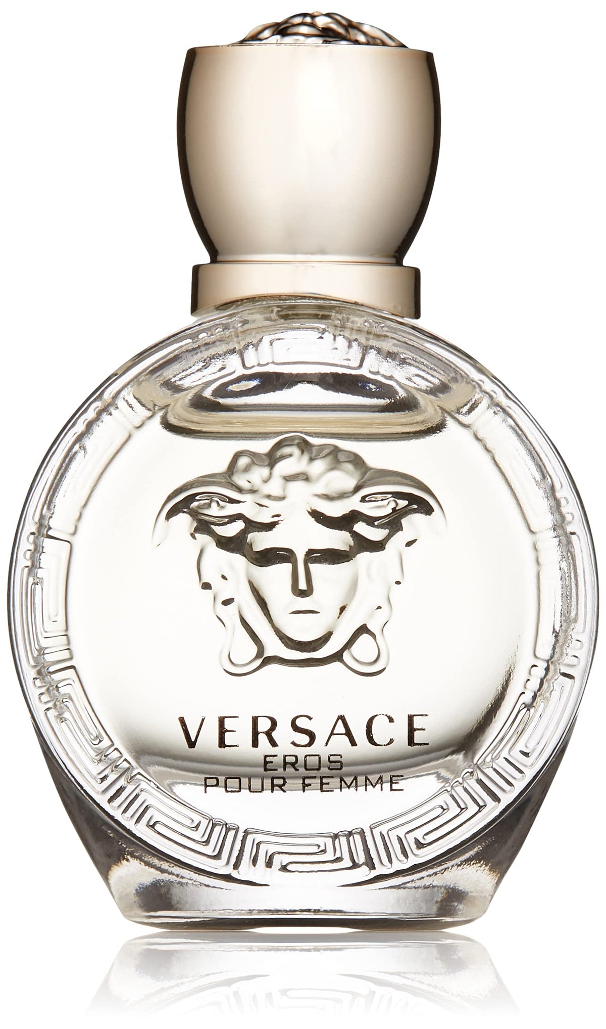 Versace Eros Pour Femme bottle front shows compact luxury for travel