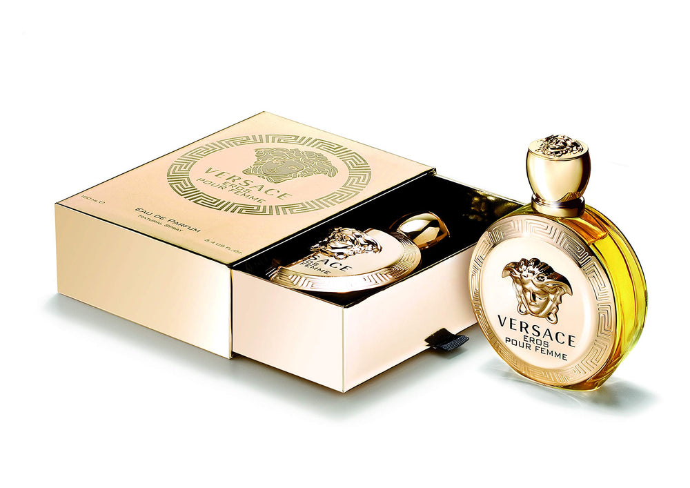 Versace Eros Pour Femme packaging box conveys premium quality suitable for gifting.