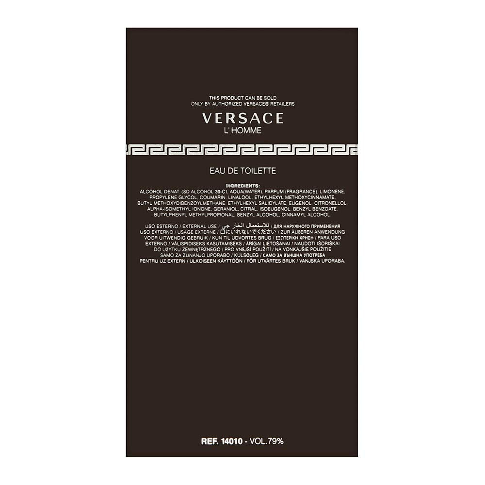 Versace L'Homme EDT packaging image demonstrates gift-ready presentation and classic styling.