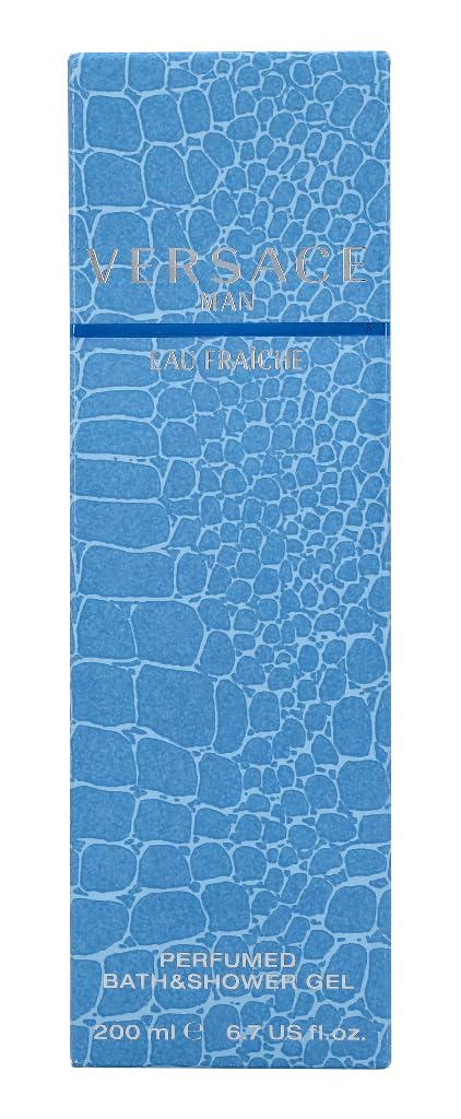 Versace Man Eau Fraiche scent swirl highlights cedar-amber notes during cleansing.