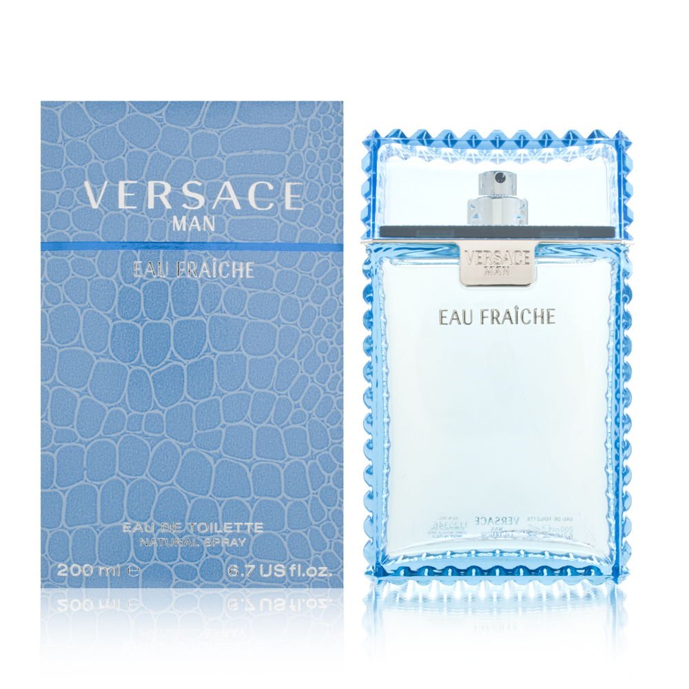 Versace Man Eau Fraiche bottle front view showing fresh lemon notes for daytime wear.