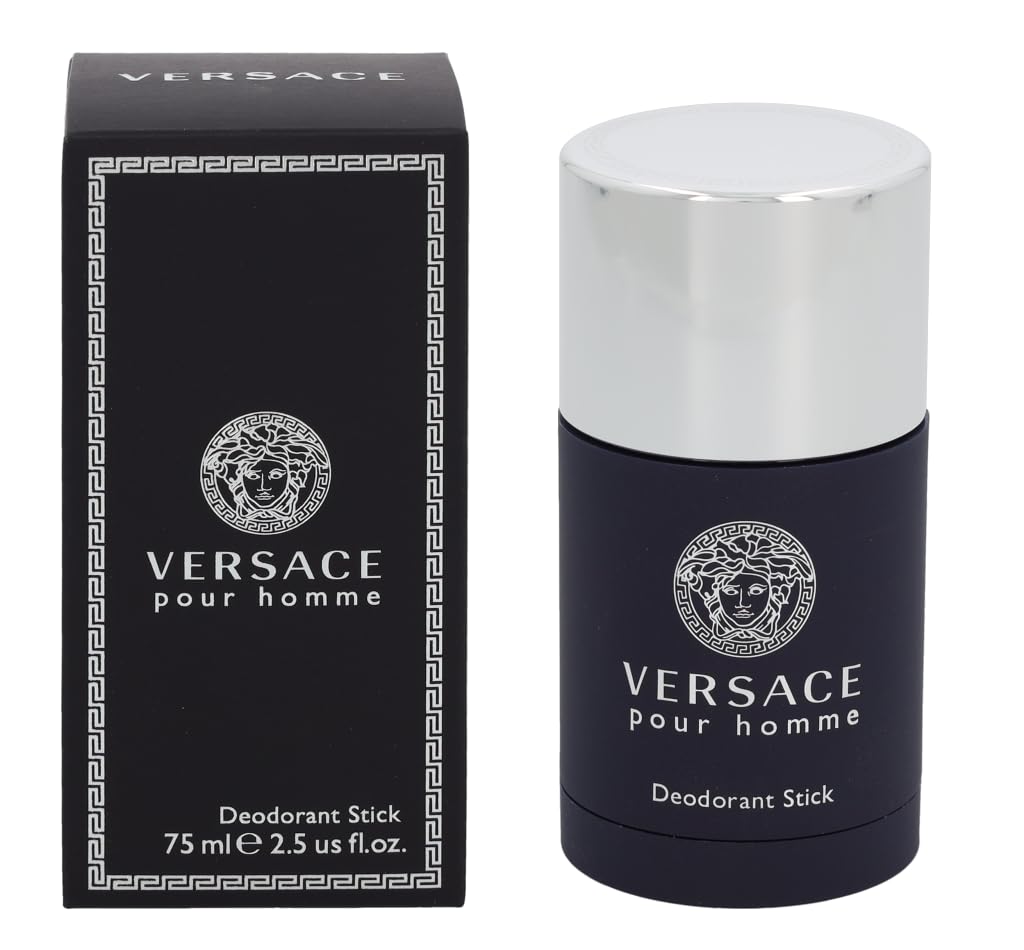 Versace Pour Homme deodorant stick packaging signals luxury daily freshness.
