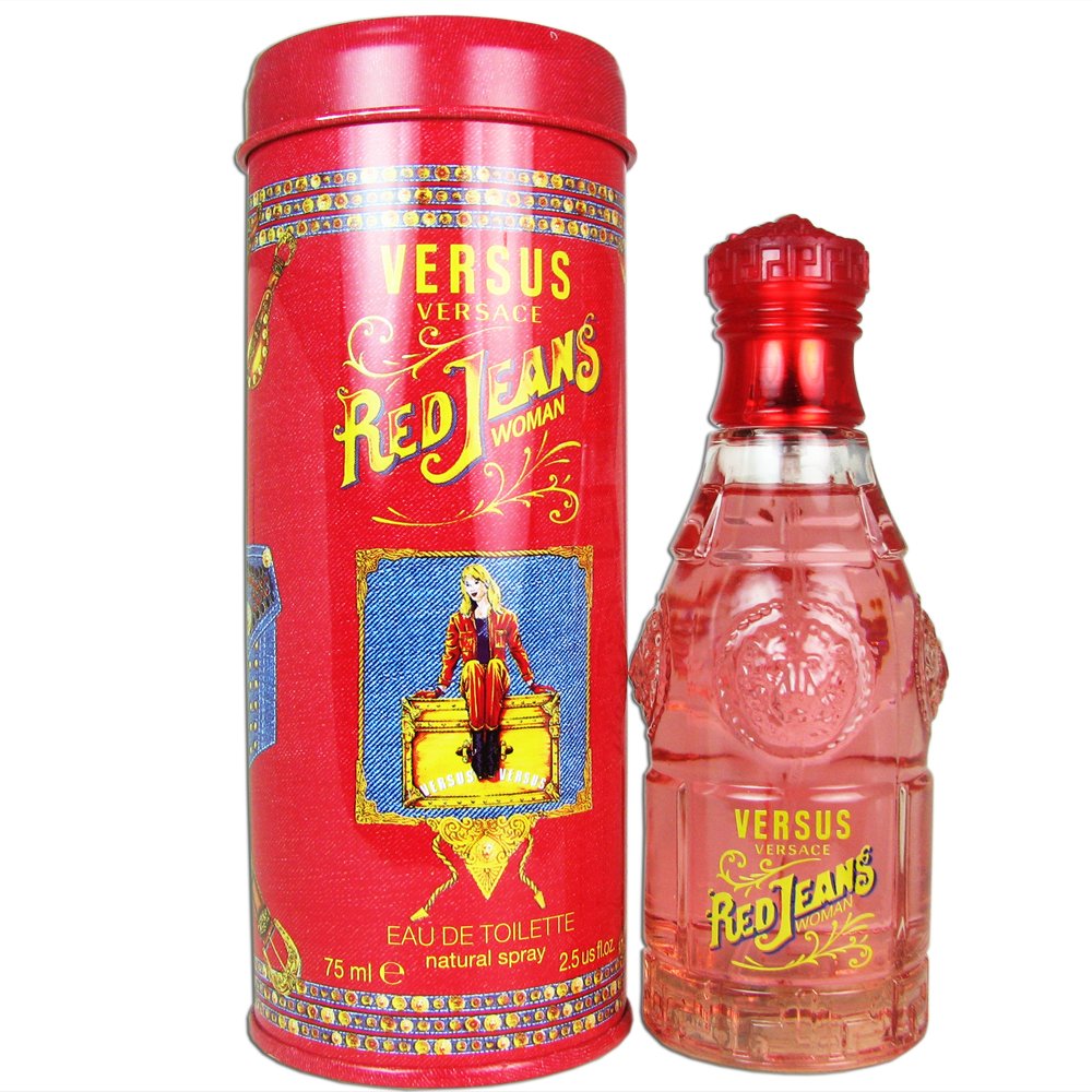Versace Red Jeans EDT bottle front view highlighting floral notes for casual wear