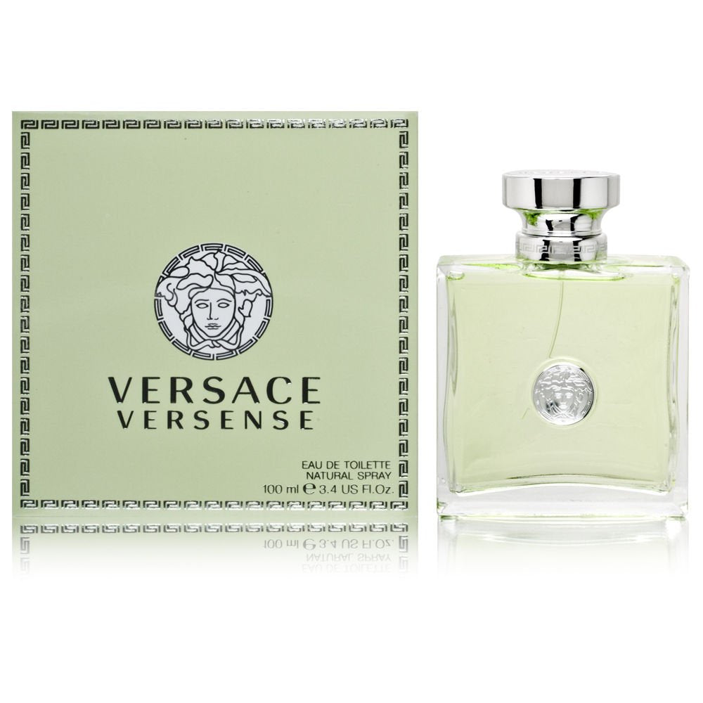 Versace Versense for Women bottle in green glass for fresh daytime wear.