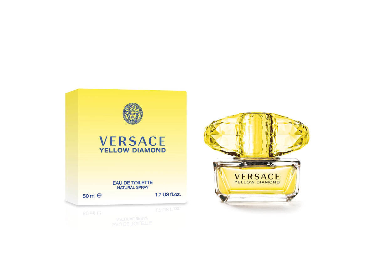Versace Yellow Diamond bottle front view highlighting jewel-inspired styling for daily wear
