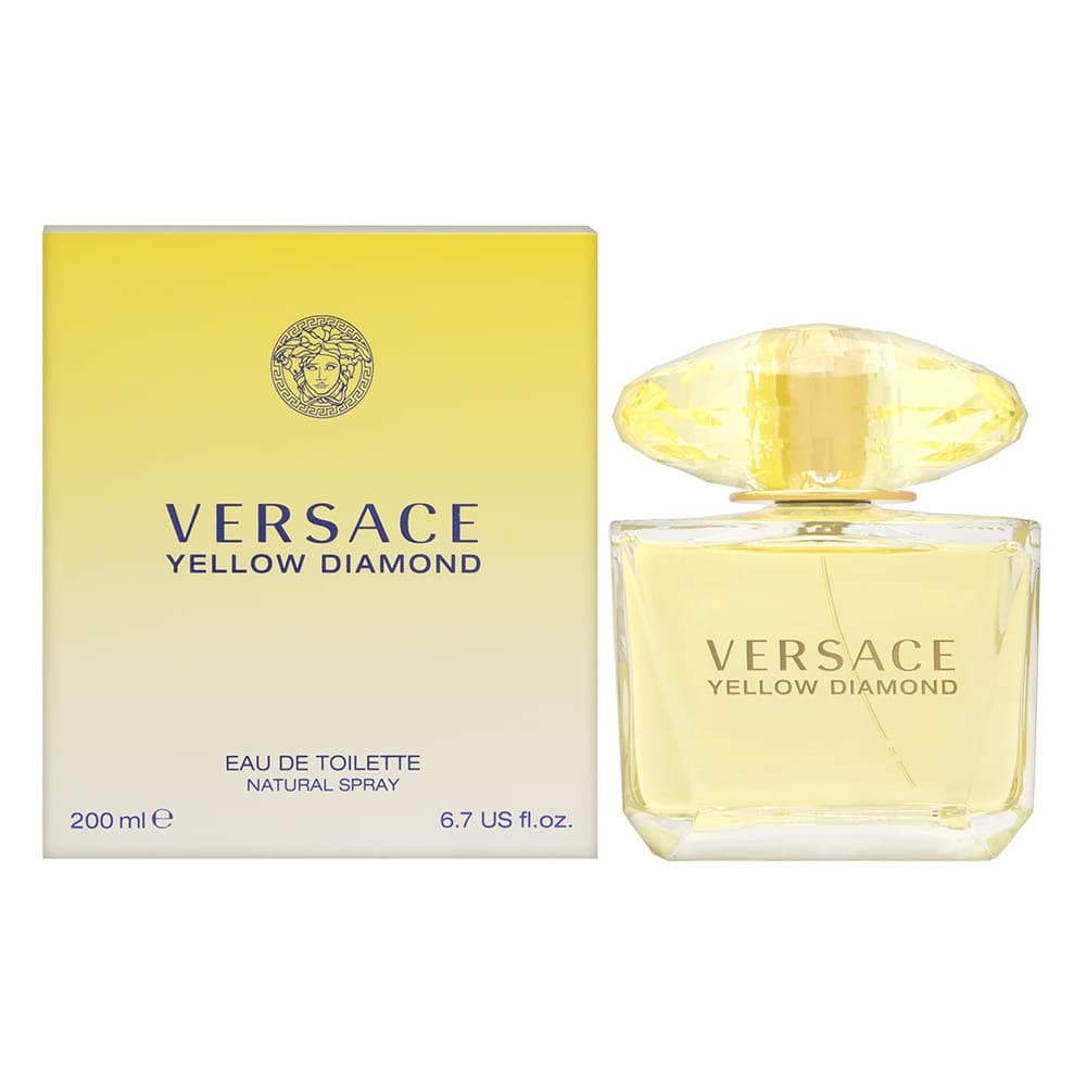 Versace Yellow Diamond bottle front view highlighting sparkling daytime-to-evening vibe