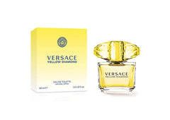 Versace Yellow Diamond bottle side view showing luxurious silhouette.