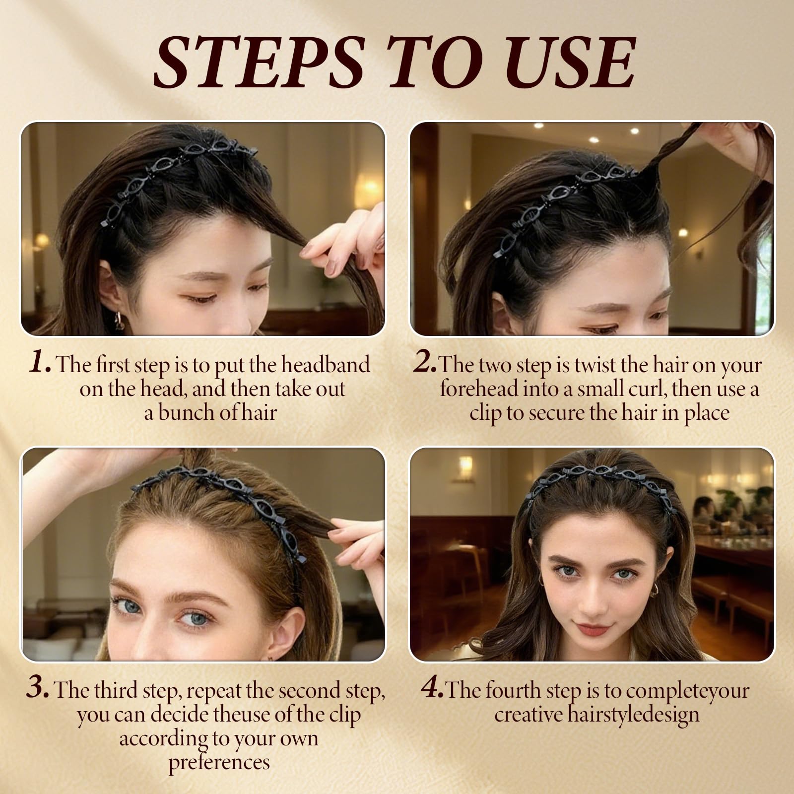 4 Pcs Bangs Hairstyle Hairpin Headband versatile accessory for workouts and travel.