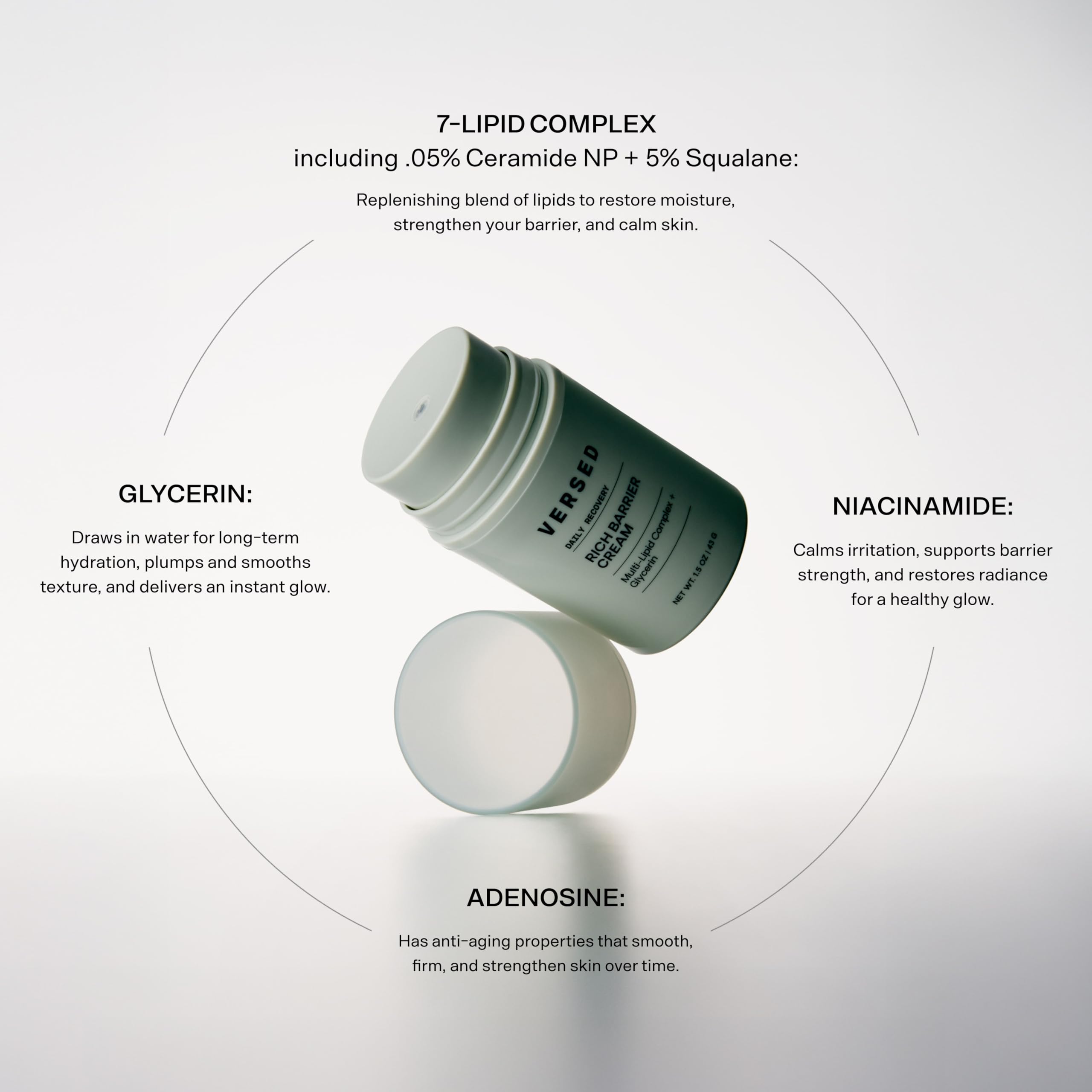 Versed Daily Recovery texture close-up reveals silky, non-greasy finish.