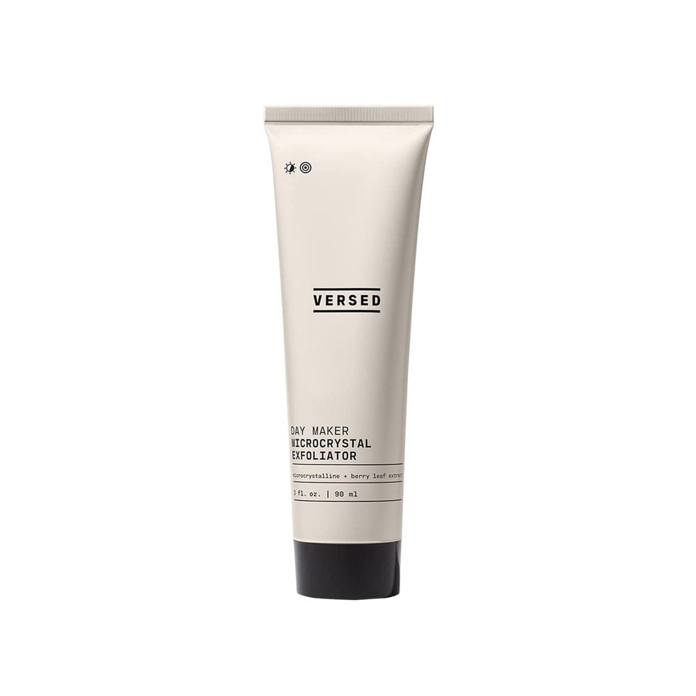 Versed Day Maker exfoliating cleanser bottle shows creamy texture for brighter, smoother skin.