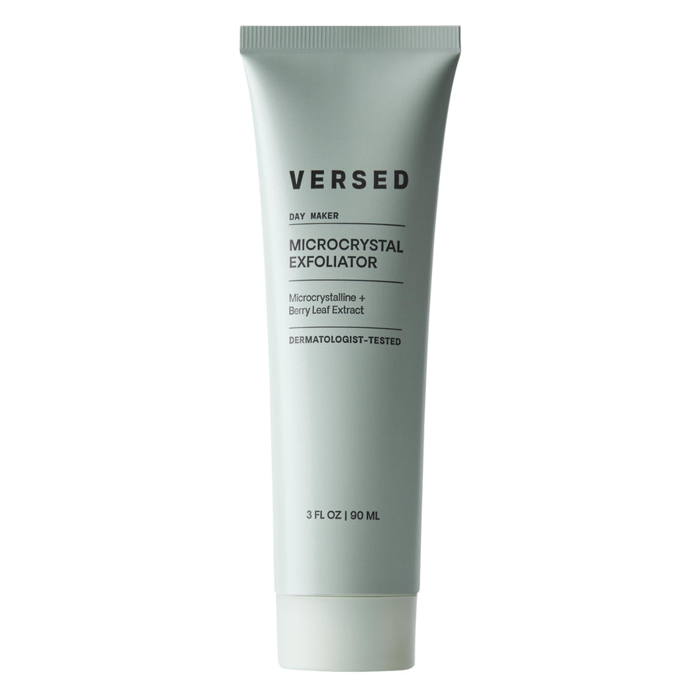 Versed Day Maker exfoliating cleanser bottle displays creamy texture for refreshed skin.