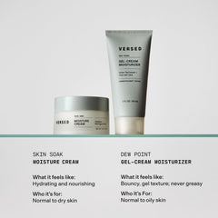 Versed Dew Point gel moisturizer on counter in a minimal skincare setup