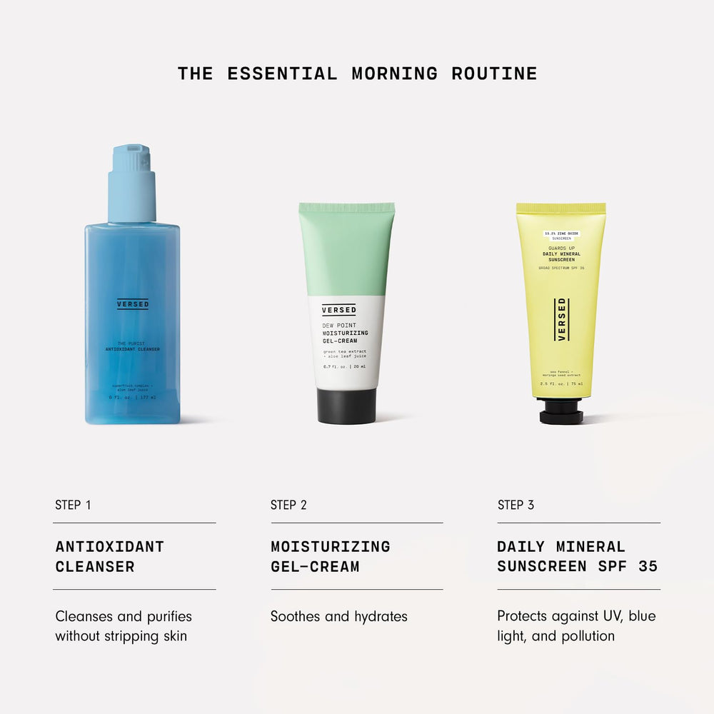 Versed product packaging with clean design conveys thoughtful formulation
