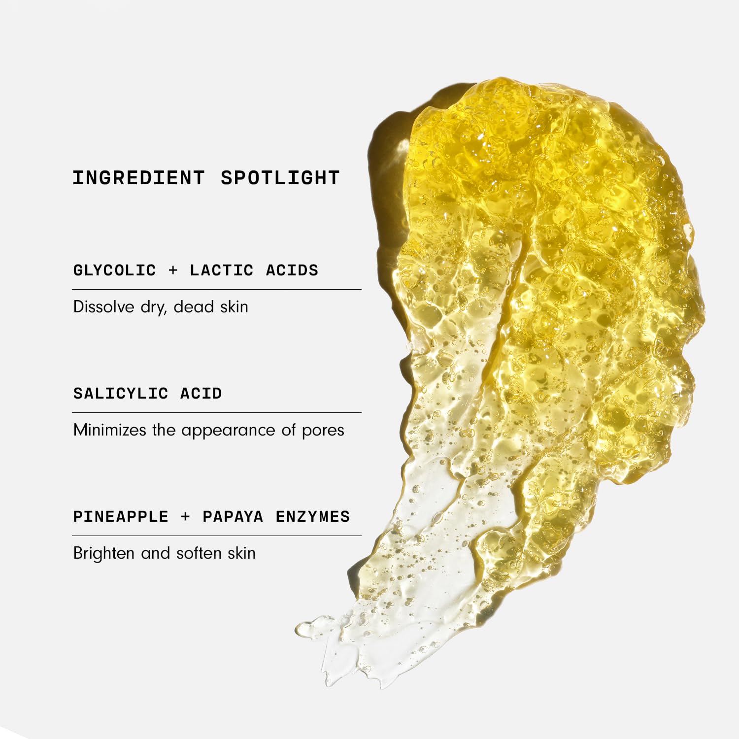 Versed Doctor's Visit ingredients closeup highlights glycolic and lactic acids for smoother texture