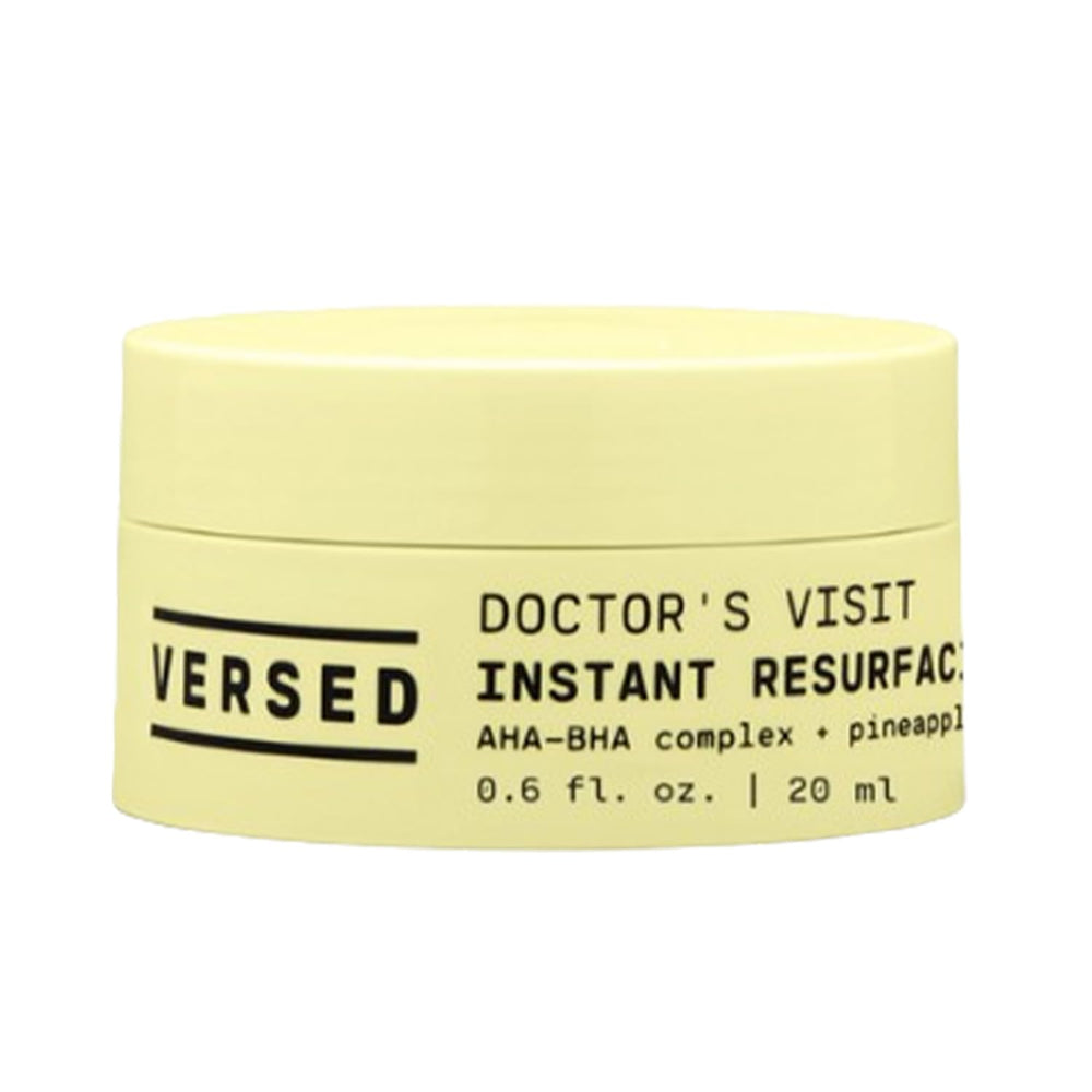 Versed Doctor's Visit Mask bottle-application demonstrates quick exfoliation for a refreshed look.