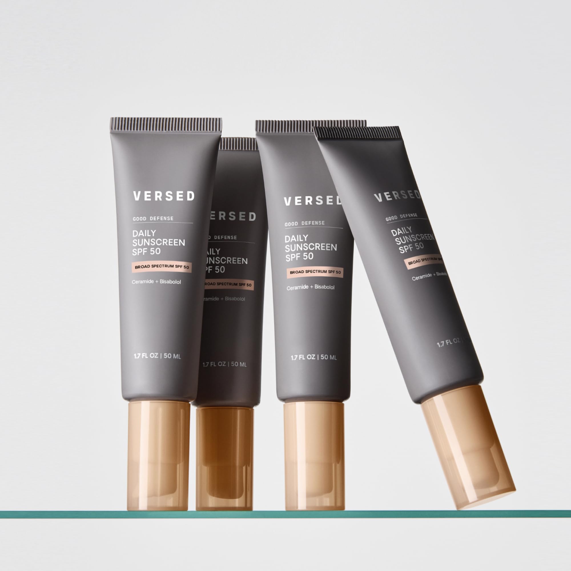 Versed Good Defense sunscreen shown under makeup, demonstrating seamless layering and a natural glow.