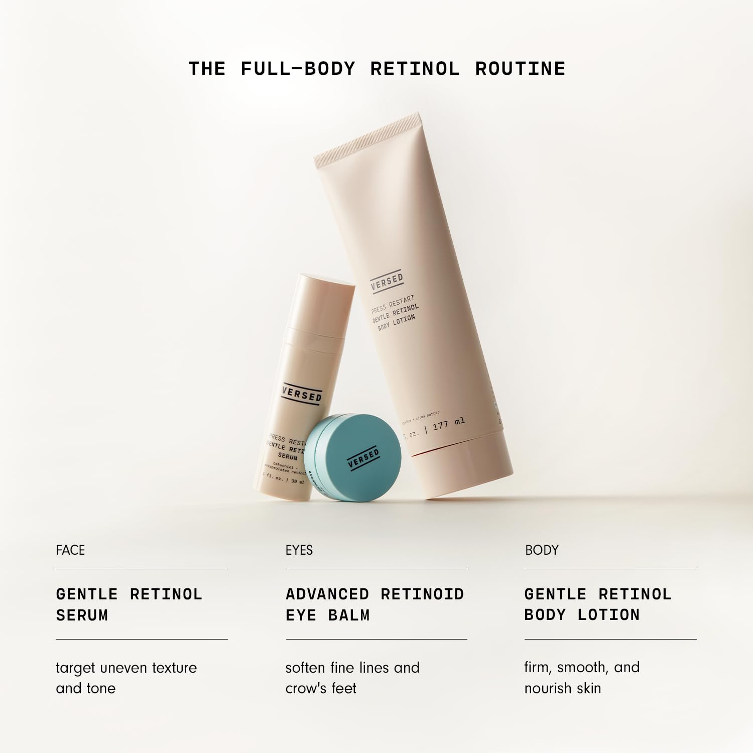 Versed Press Restart nightly-use retinol body lotion supports gentle renewal.