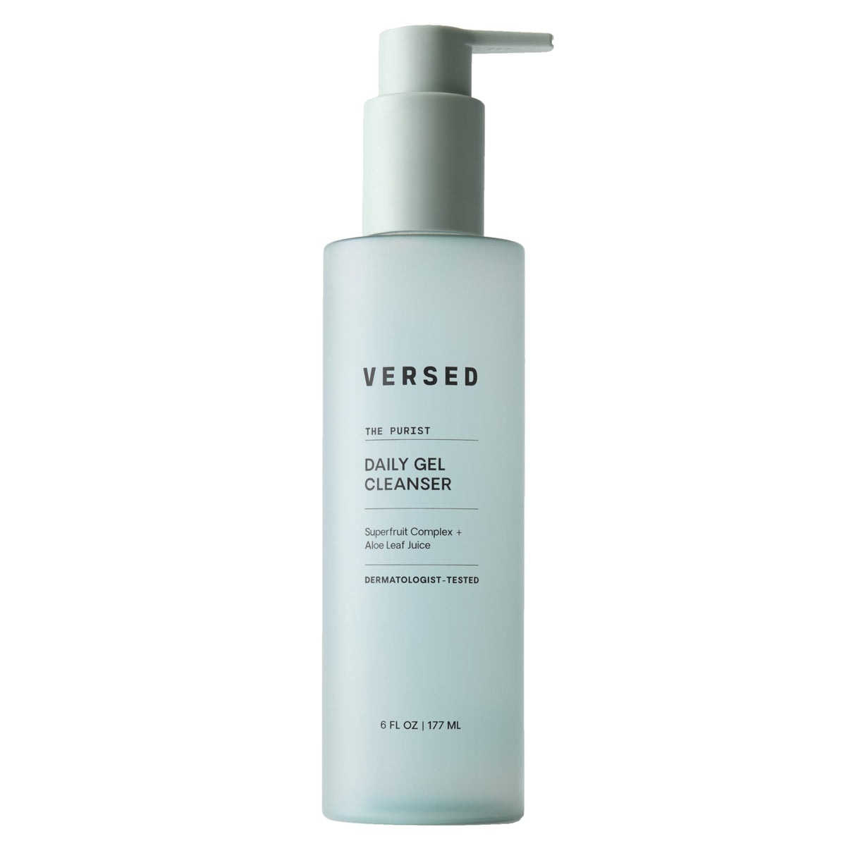 Versed Purist bottle pump shows hydrating cleanser for sensitive skin.