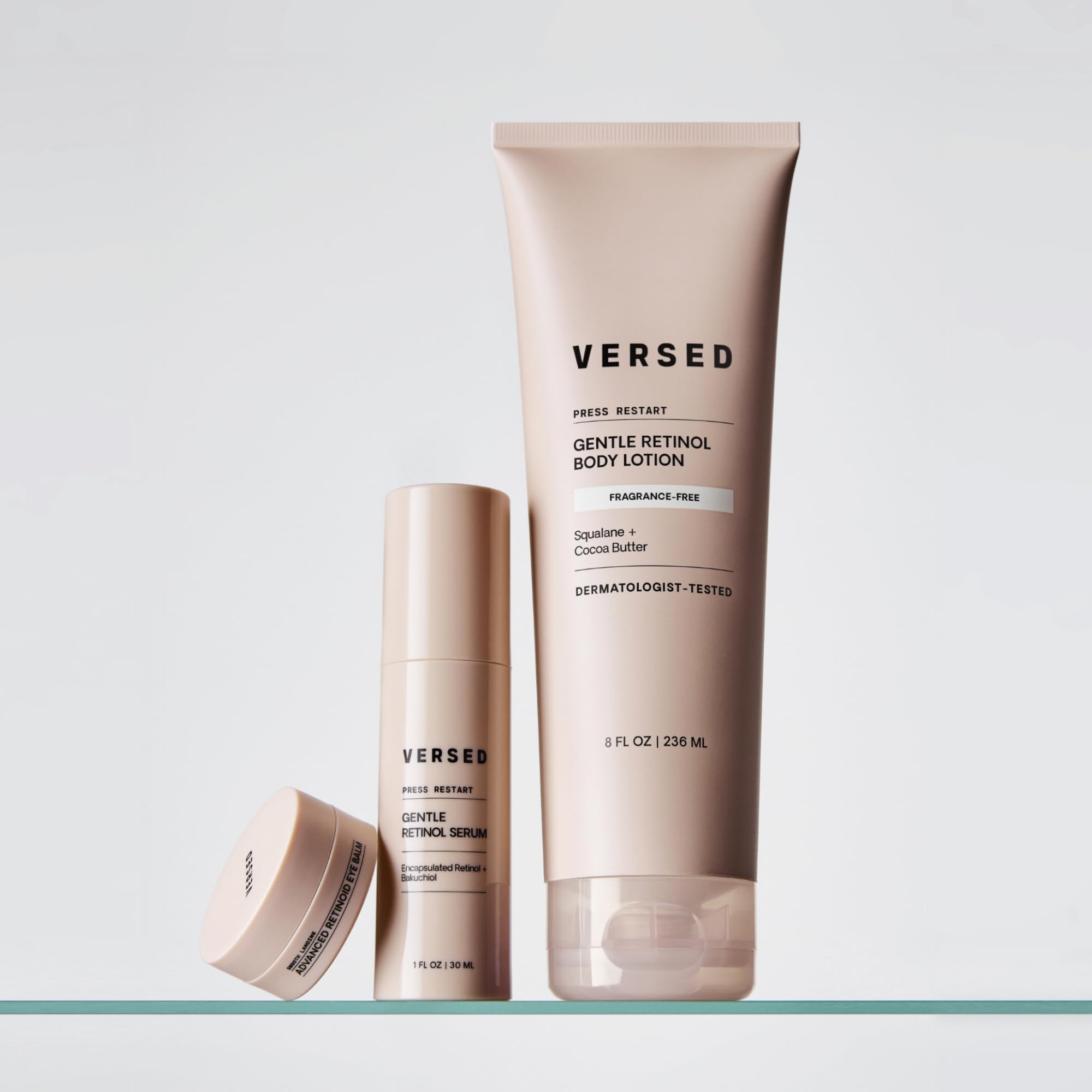 Versed Smooth Landing closeup-eye-area image showing creamy texture for nightly use