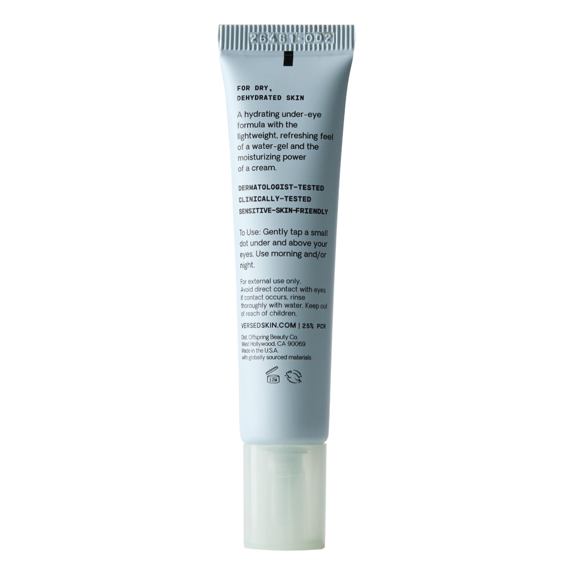 Versed Water Rush Eye Gel fragrance-free design emphasizes hypoallergenic, irritation-free experience.
