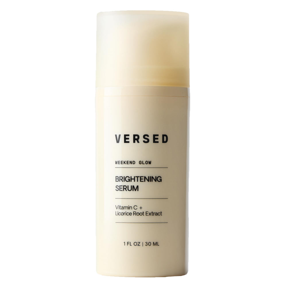 Versed Weekend Glow serum bottle pour showcases lightweight hydration for radiant skin