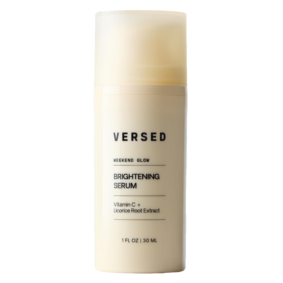 Versed Weekend Glow serum bottle pour showcases lightweight hydration for radiant skin