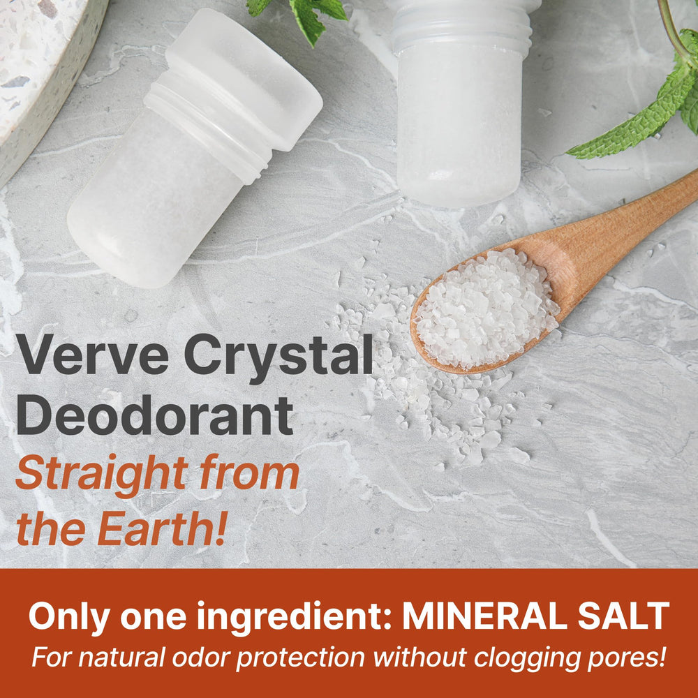 Verve CULTURE alum stone deodorant roll-on bottle presents gentle, all natural underarm care.