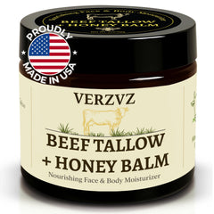 VERZVZ Beef Tallow Honey Balm jar shows deep hydration for skin