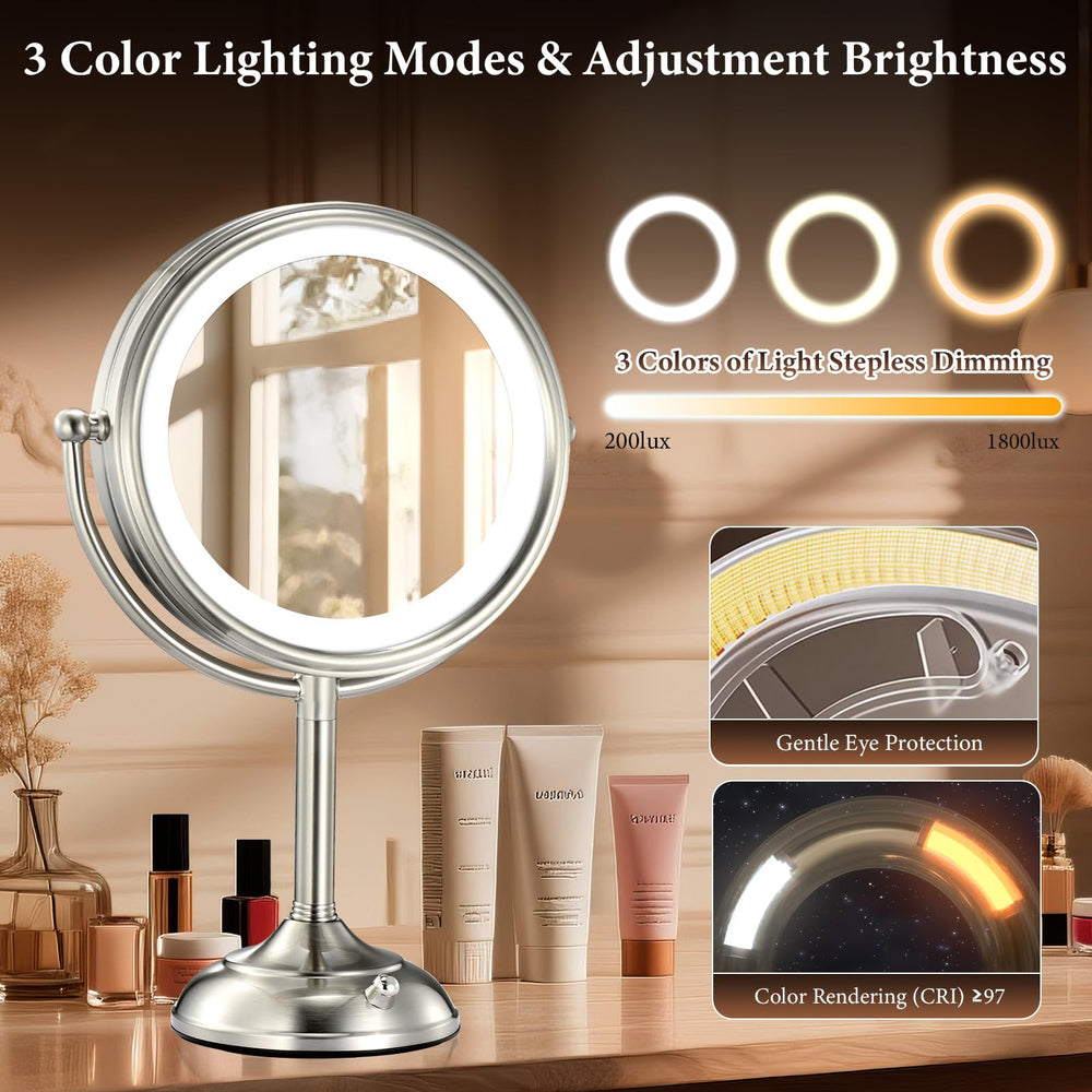 VESAUR 3-color light switch demonstrates white, warm, natural tones for makeup