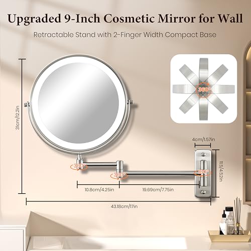 VESAUR mirror with LED lighting in three color modes for accurate makeup tone.