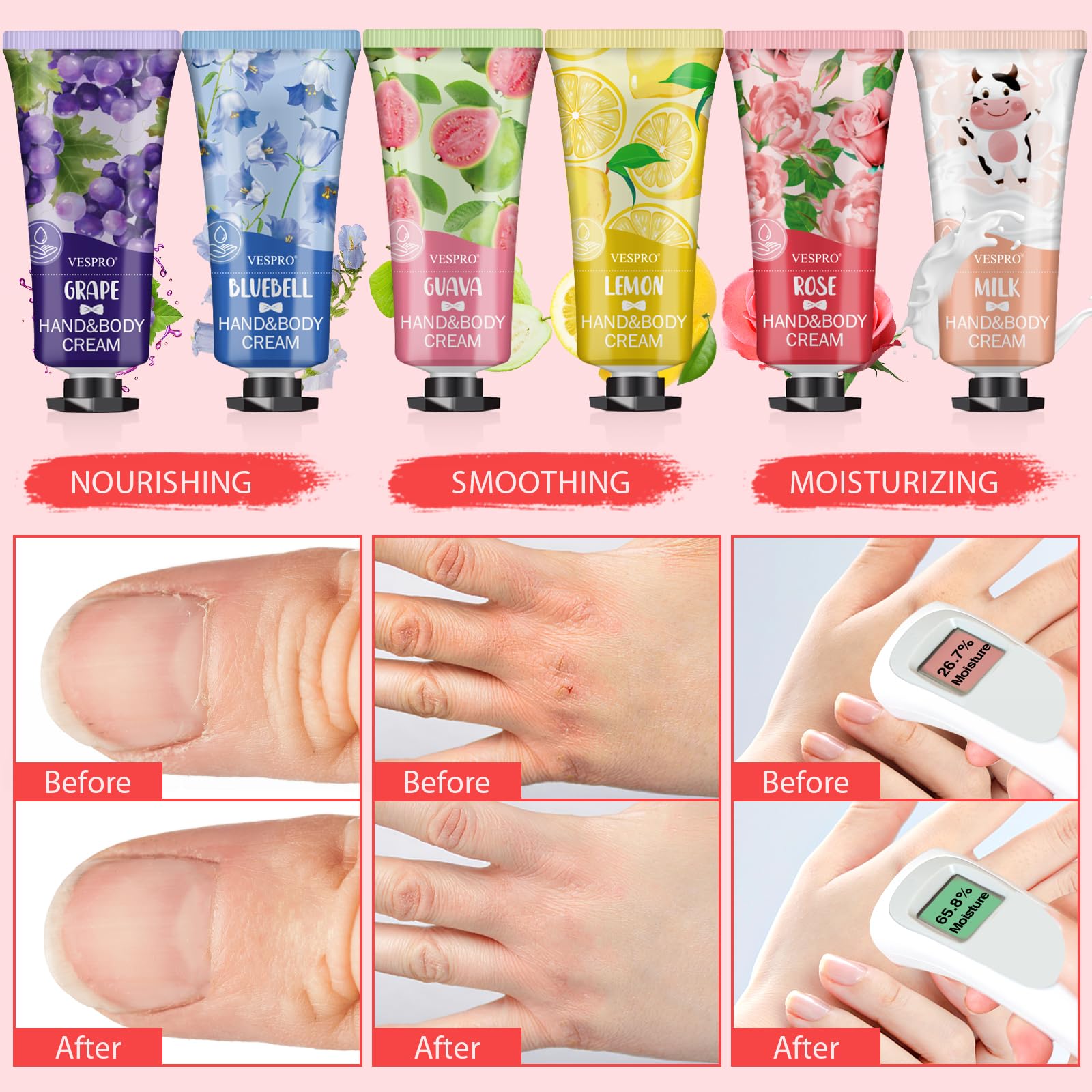 VESPRO deep moisturizing texture keeps hands smooth and hydrated daily.