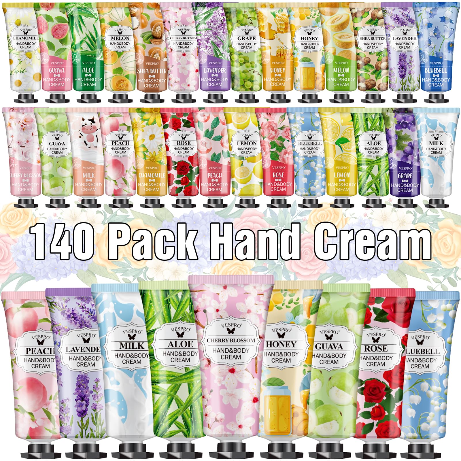 VESPRO 140-pack gift set shows variety scents for daily hand care.