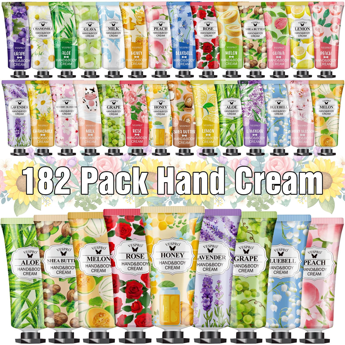 VESPRO 182-pack hand cream set with varied scents for daily moisture.