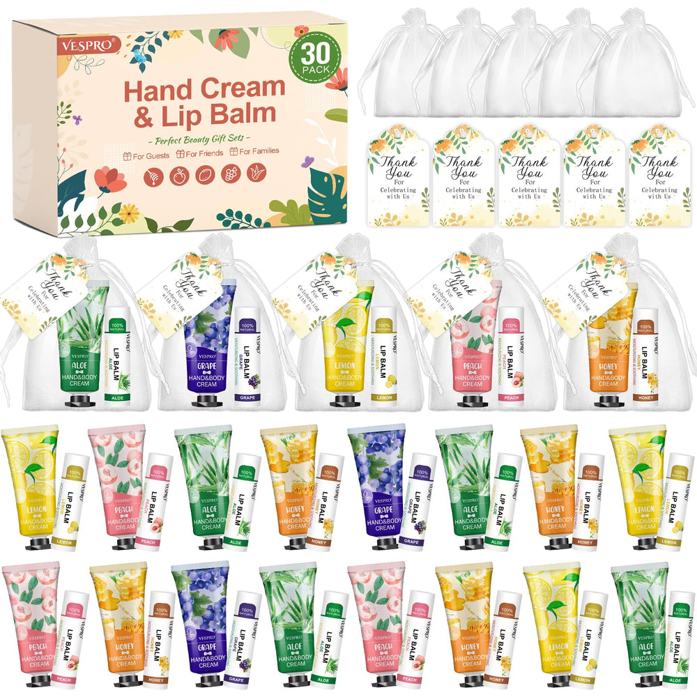 VESPRO 30-pack hand cream bulk set arrangement showcases gift-ready packaging.