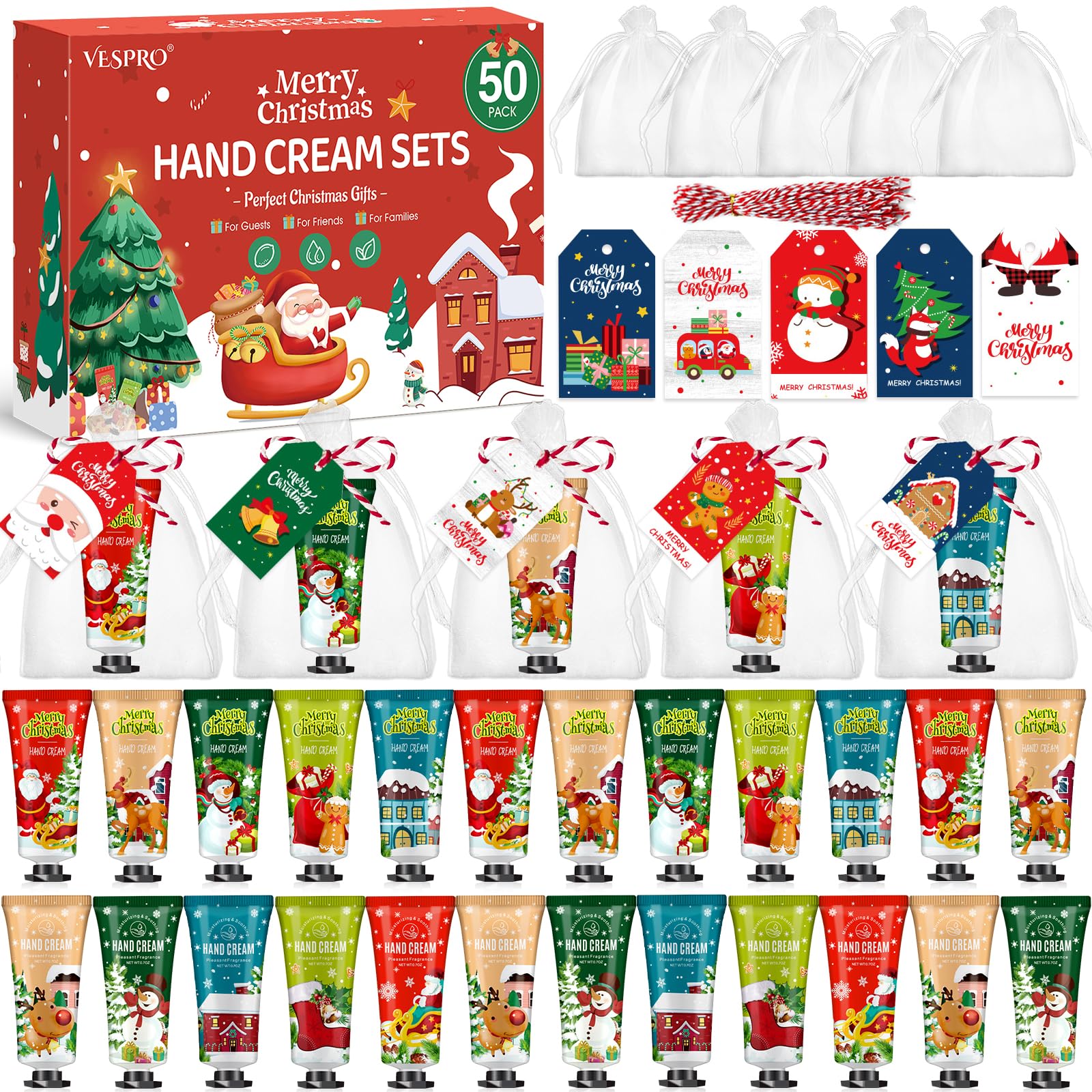 VESPRO 50-pack Christmas hand cream gifts packaging ready for party favors.