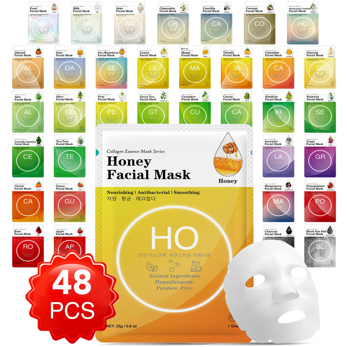 VESPRO Collagen Essence Mask 48-pack close-up showing deep hydration.