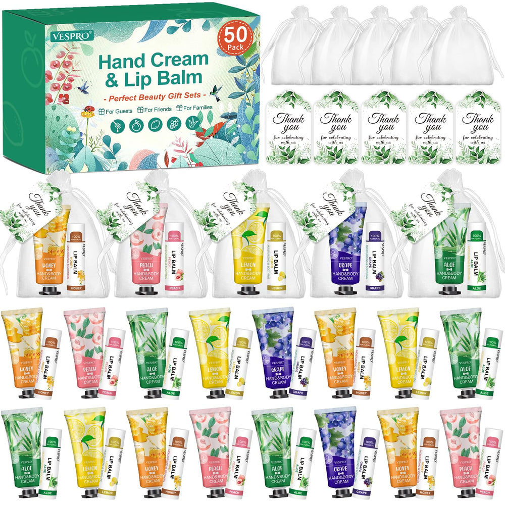 VESPRO hand cream bulk set displayed for wedding guest favors, a thoughtful thank-you gift.
