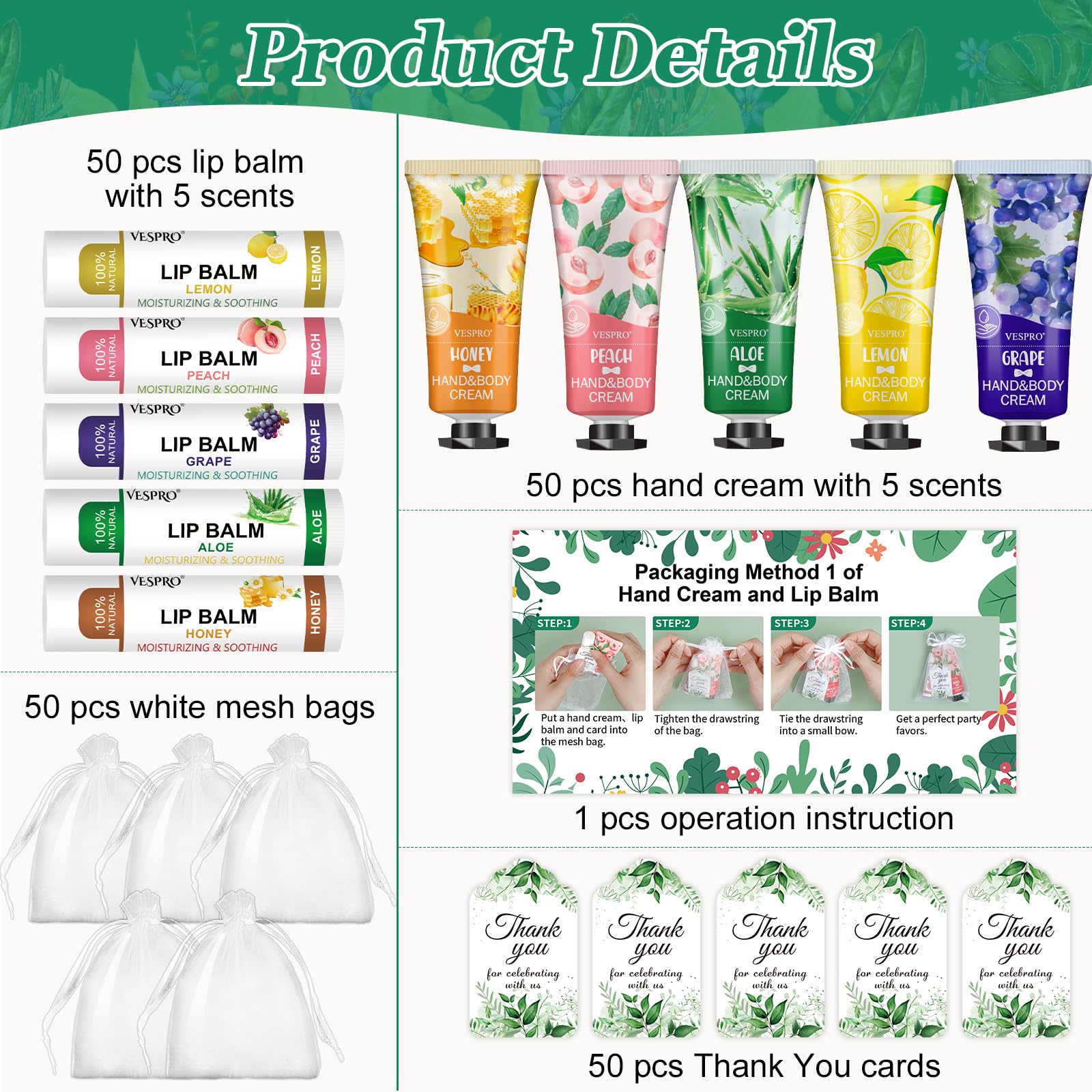 VESPRO lip balm bulk set assortment in gift display for guests.