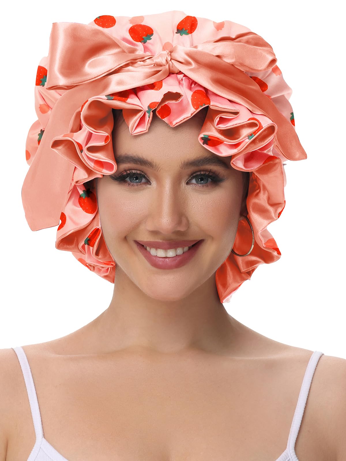 Vettres silk bonnet with adjustable tie-band allows a customizable, comfortable fit