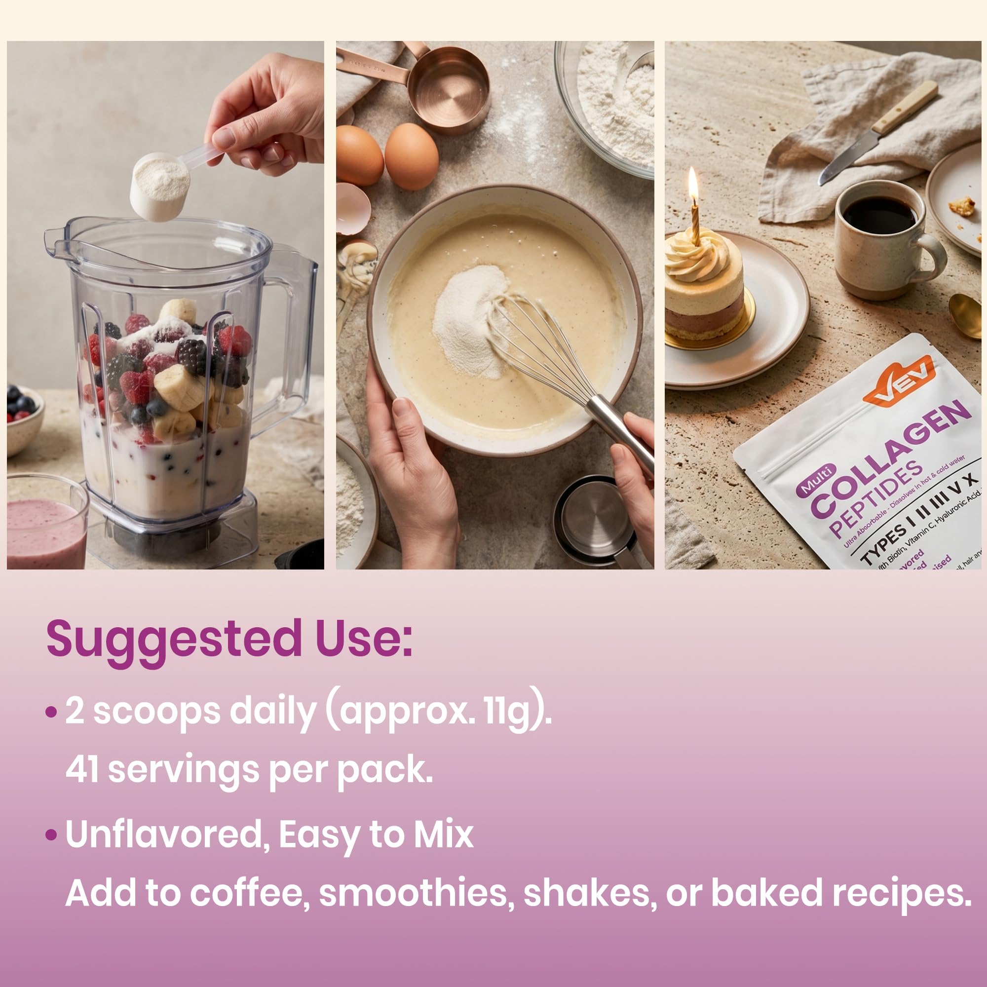 VEV morning routine lifestyle shot showing powder in a kitchen for everyday use