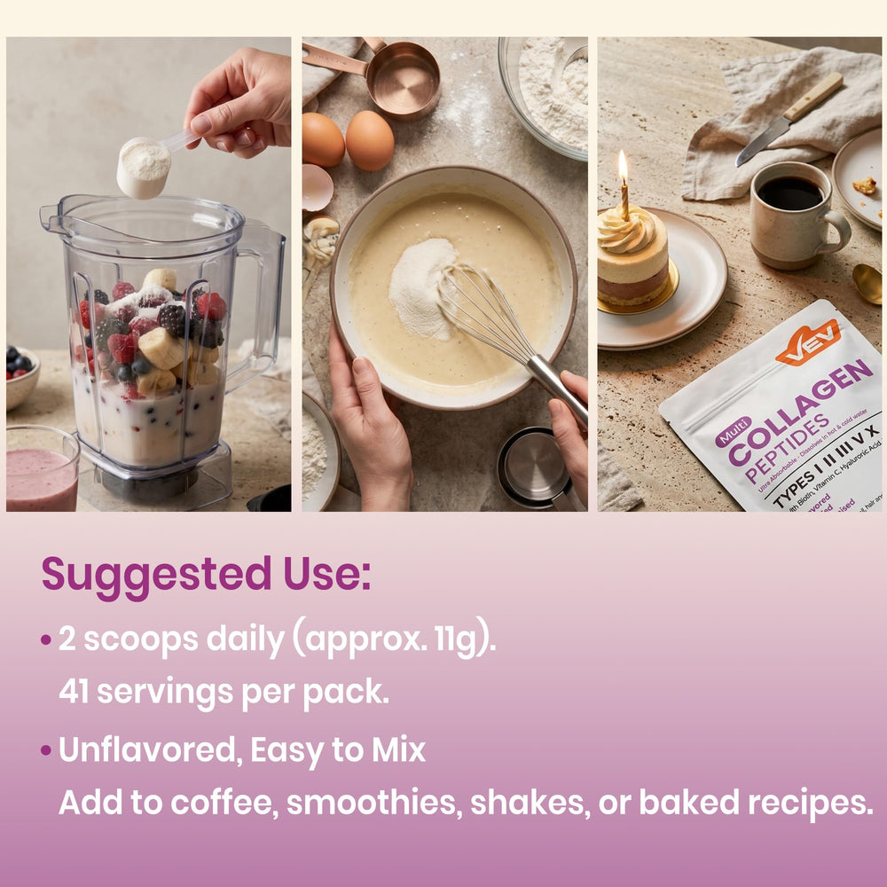 VEV morning routine lifestyle shot showing powder in a kitchen for everyday use