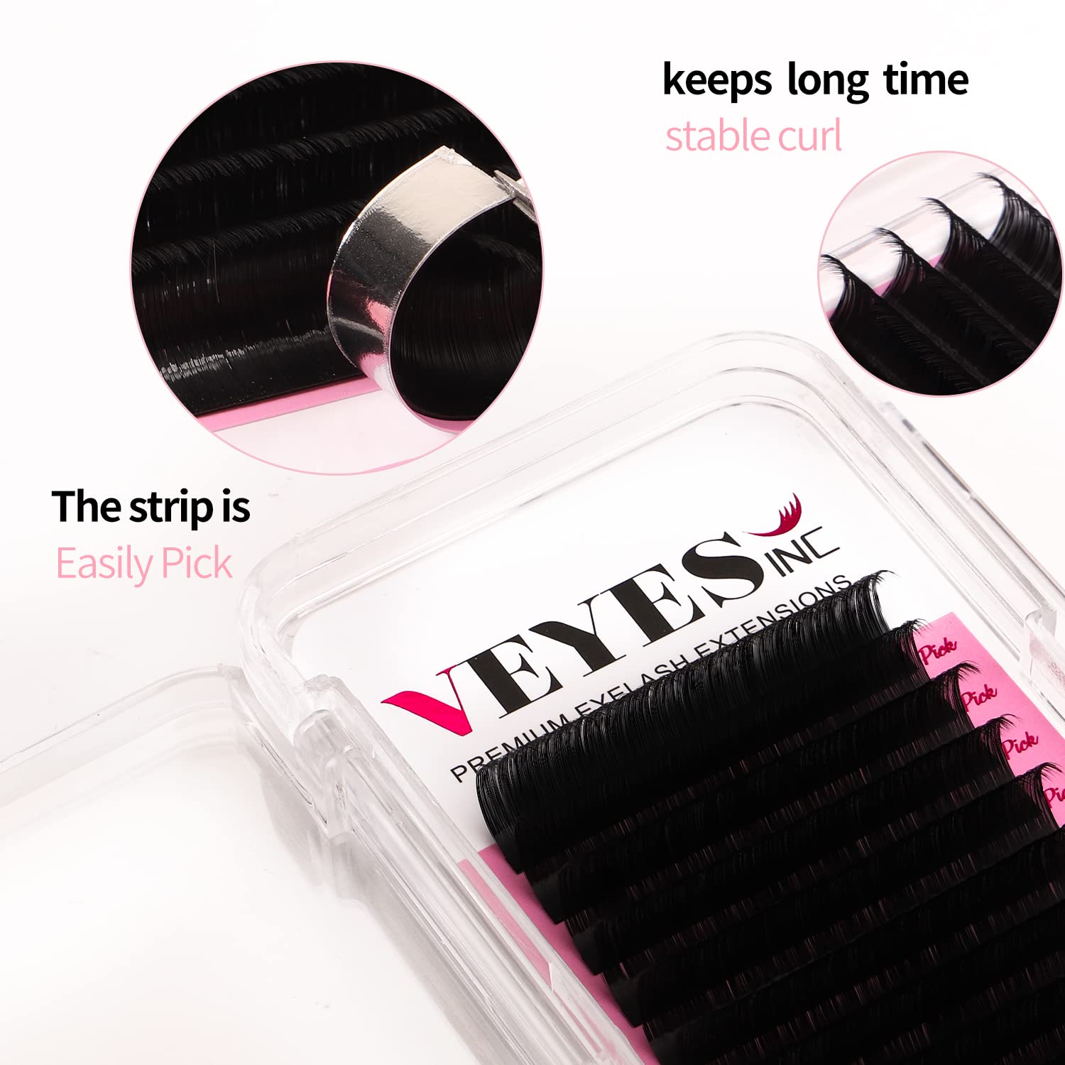 VEYES INC cruelty-free Korean PBT fibers close-up shows natural-looking matte black lashes
