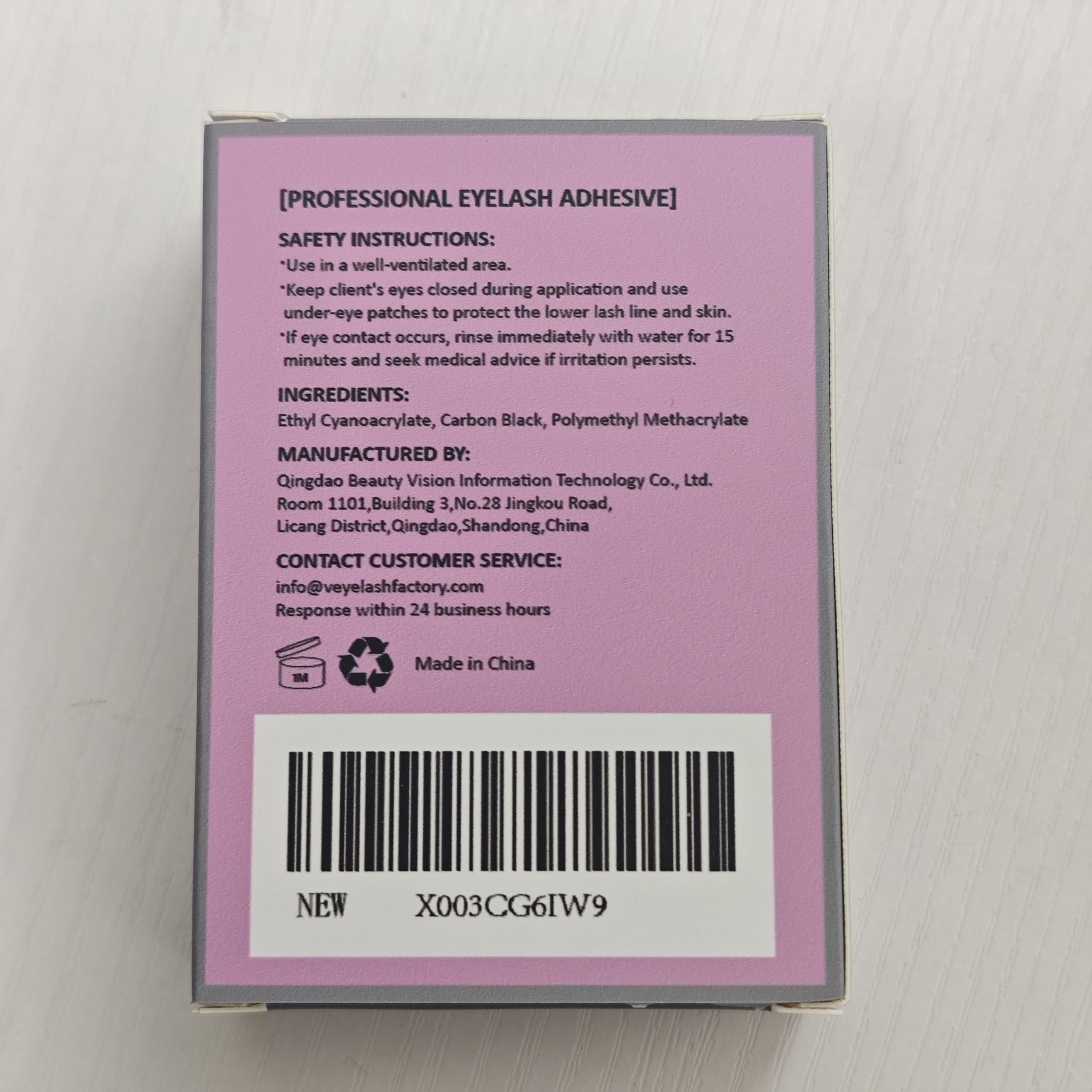 VEYES INC professional-use label on packaging.