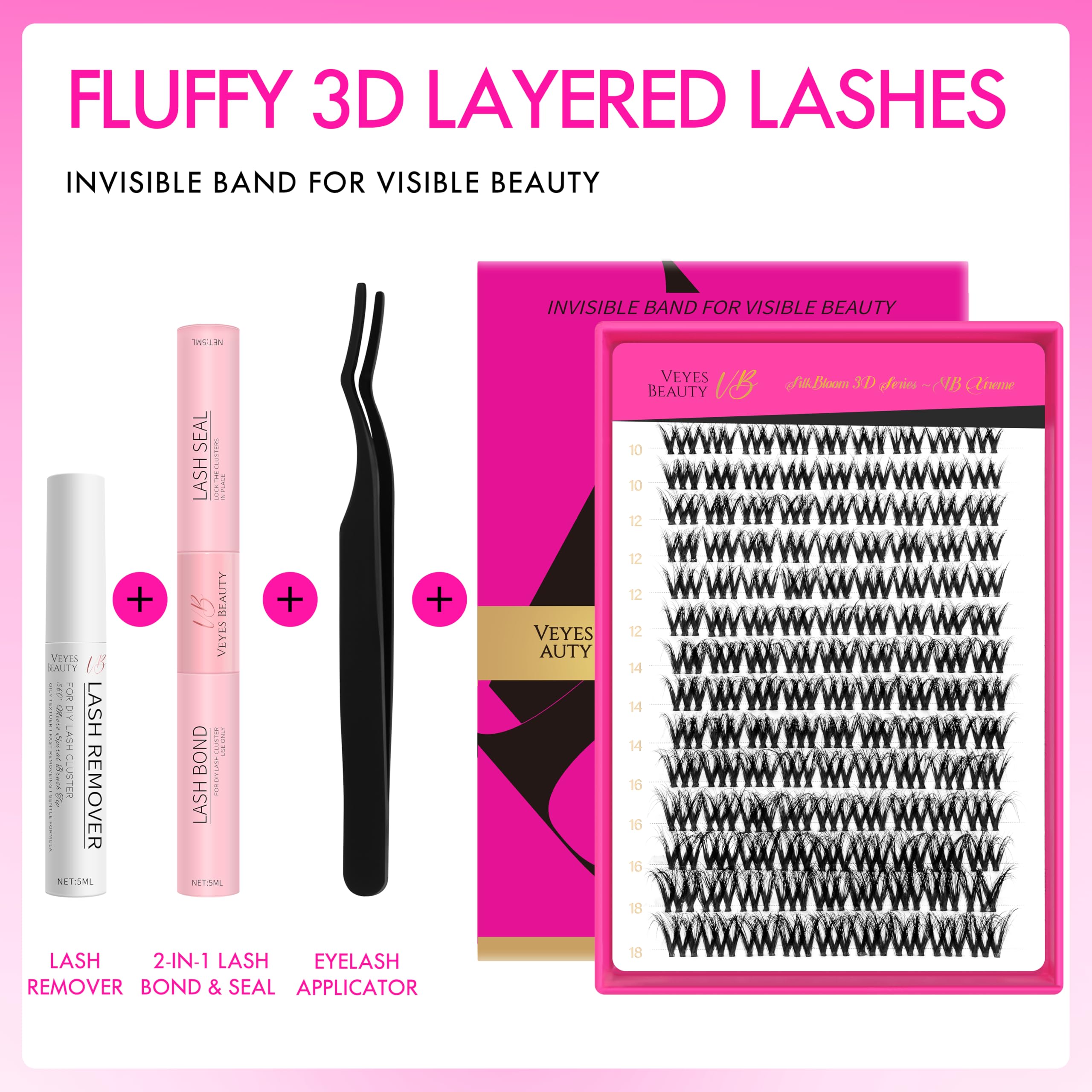 VEYESBEAUTY 3D layered lashes close-up showing fluffy, comfortable wear.