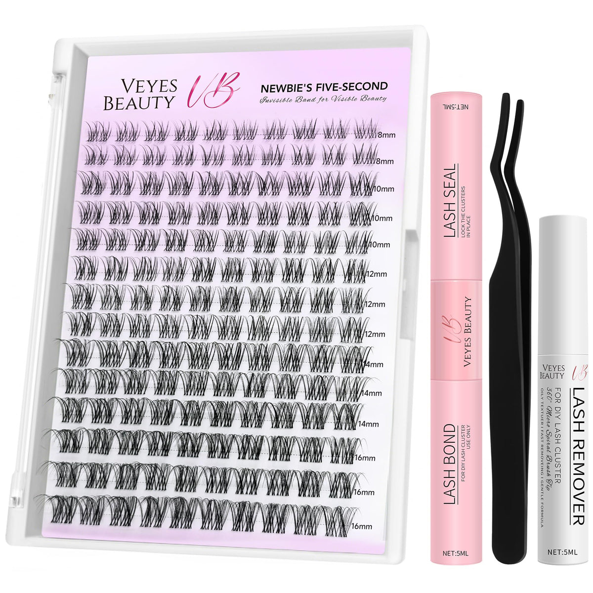 VEYESBEAUTY Aliva cluster lashes kit packaging, compact and travel-friendly for on-the-go eye-enhancement.